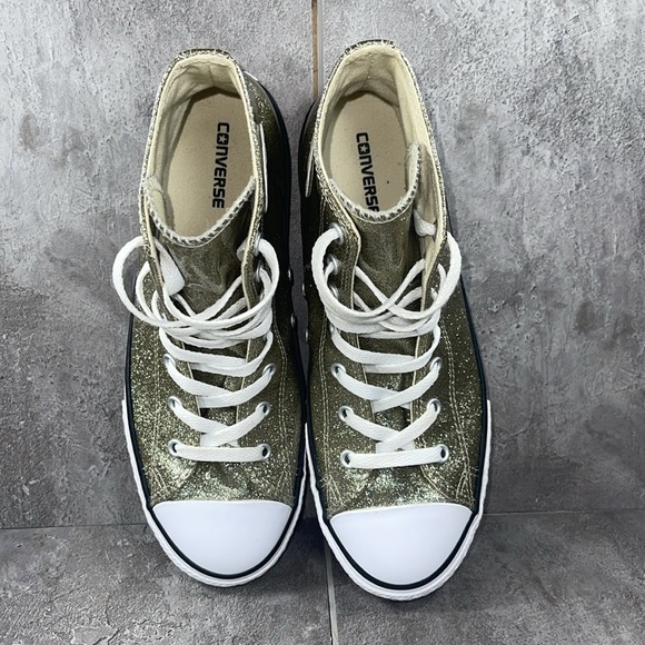 Converse CTAS Hi Top Metallic Gold Glitter Shoes Jr. Size 6 Equivalent Women’s 8 - Picture 7 of 8